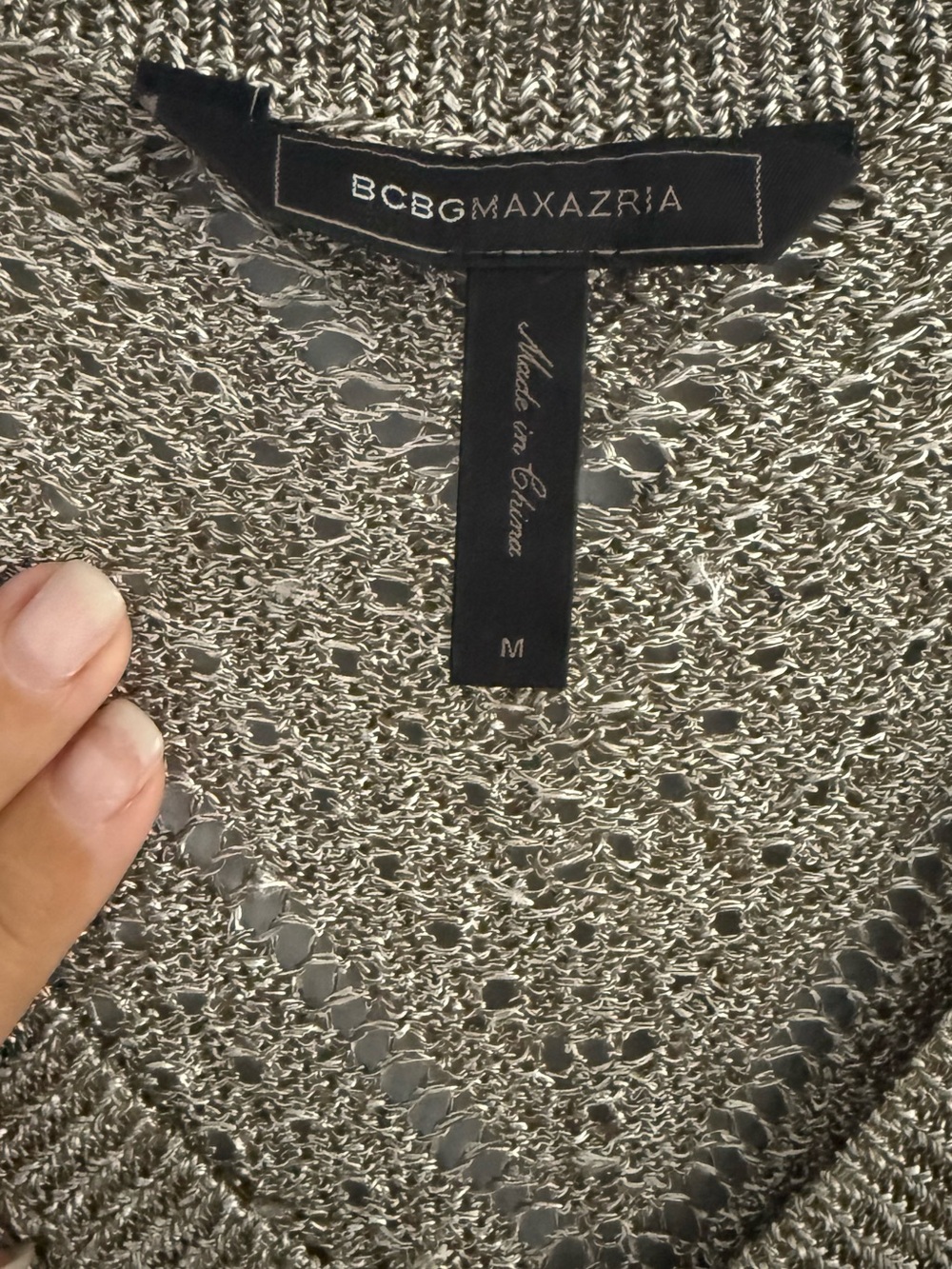 BCBGMaxAzria Metallic Taupe Open Knitted Top